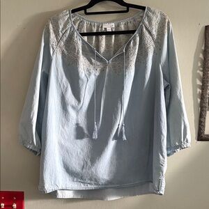 J.Jill Light Blue Women's Top with embroidered Detail L